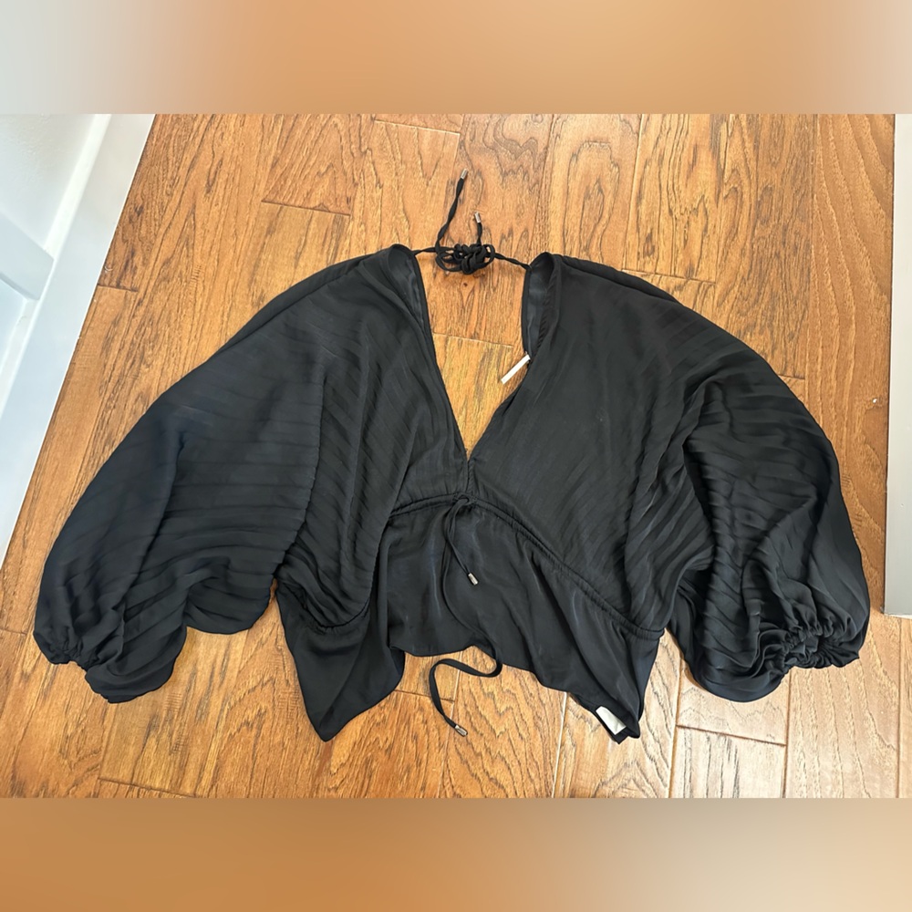 Free People Sexy Black Satin Shirt